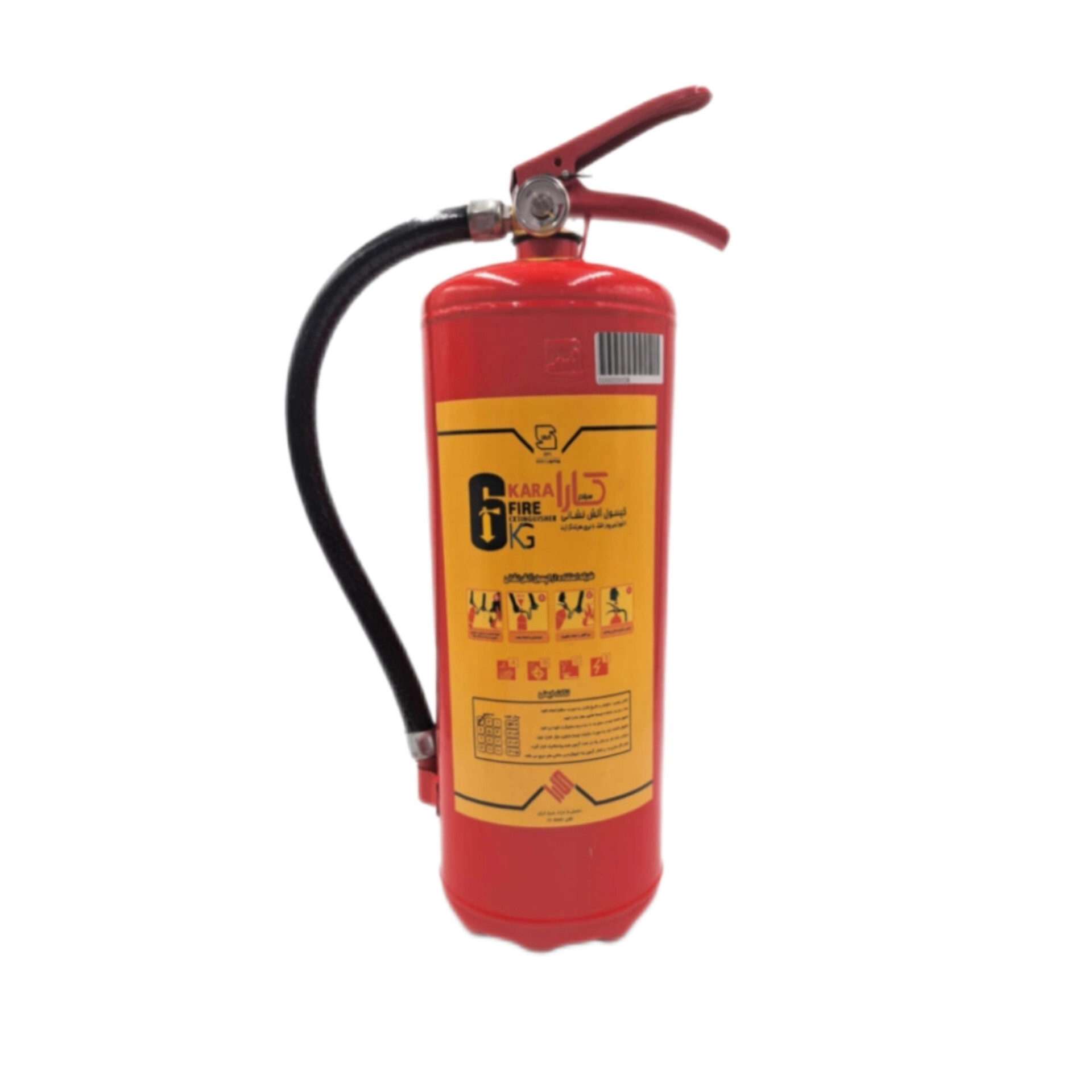 کپسول آتش نشانی۶کیلویی پودر وگاز کارا abc تاییدیه دار 6 kg powder and gas fire extinguisher with ABC approval